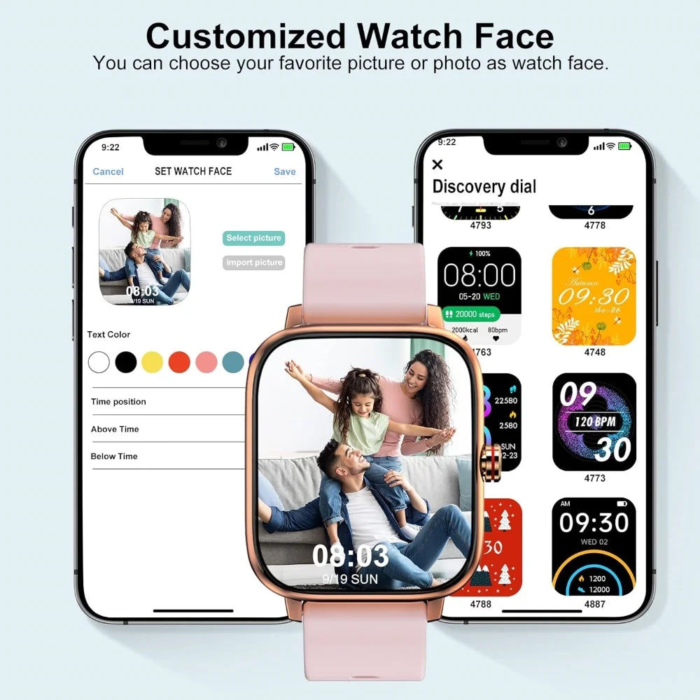 Smartwatch for Women, 1.69“ Smart Watch for Android/Iphone, Make/Receive Calls/Message Alerts/Ip67 Waterproof Outdoor Fitness Tracker Smartwatch (Gold/Pink)