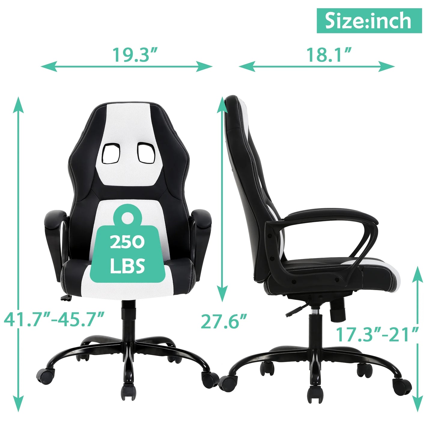 Gaming Chair PC Gaming Chair Gaming Chairs for Adults, Computer Chair PU Leather Office Desk Chair with Arms & Back Ergonomic High-Back Video Game Chair(White)