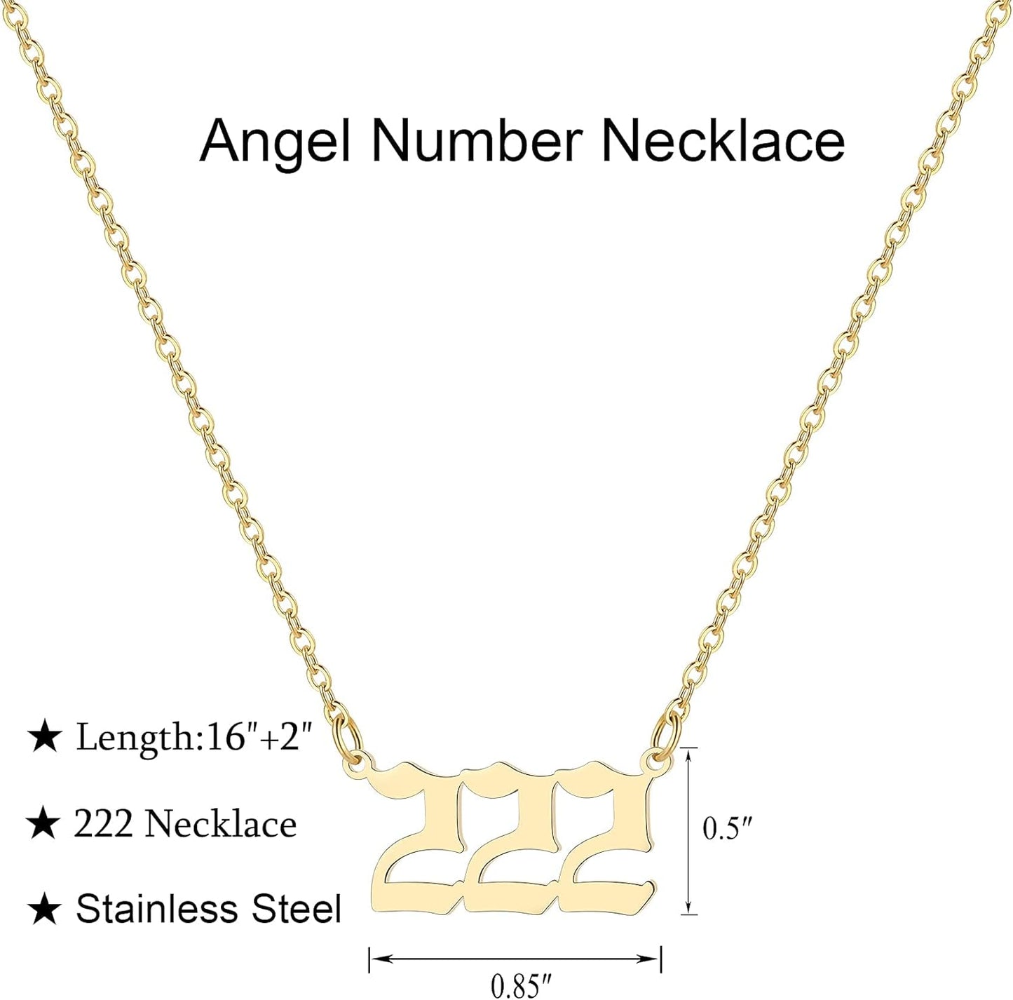 Angel Number Necklace for Women, 18K Gold Plated 000 111 222 333 444 555 666 777 888 999 Necklace Numerology Jewelry