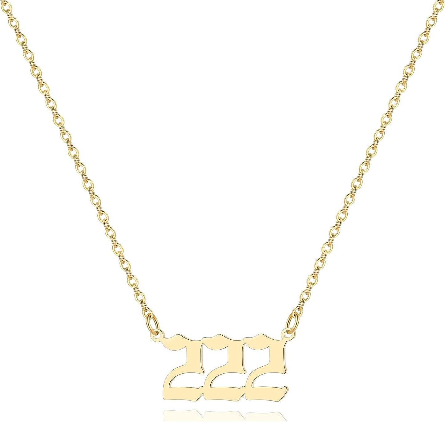 Angel Number Necklace for Women, 18K Gold Plated 000 111 222 333 444 555 666 777 888 999 Necklace Numerology Jewelry