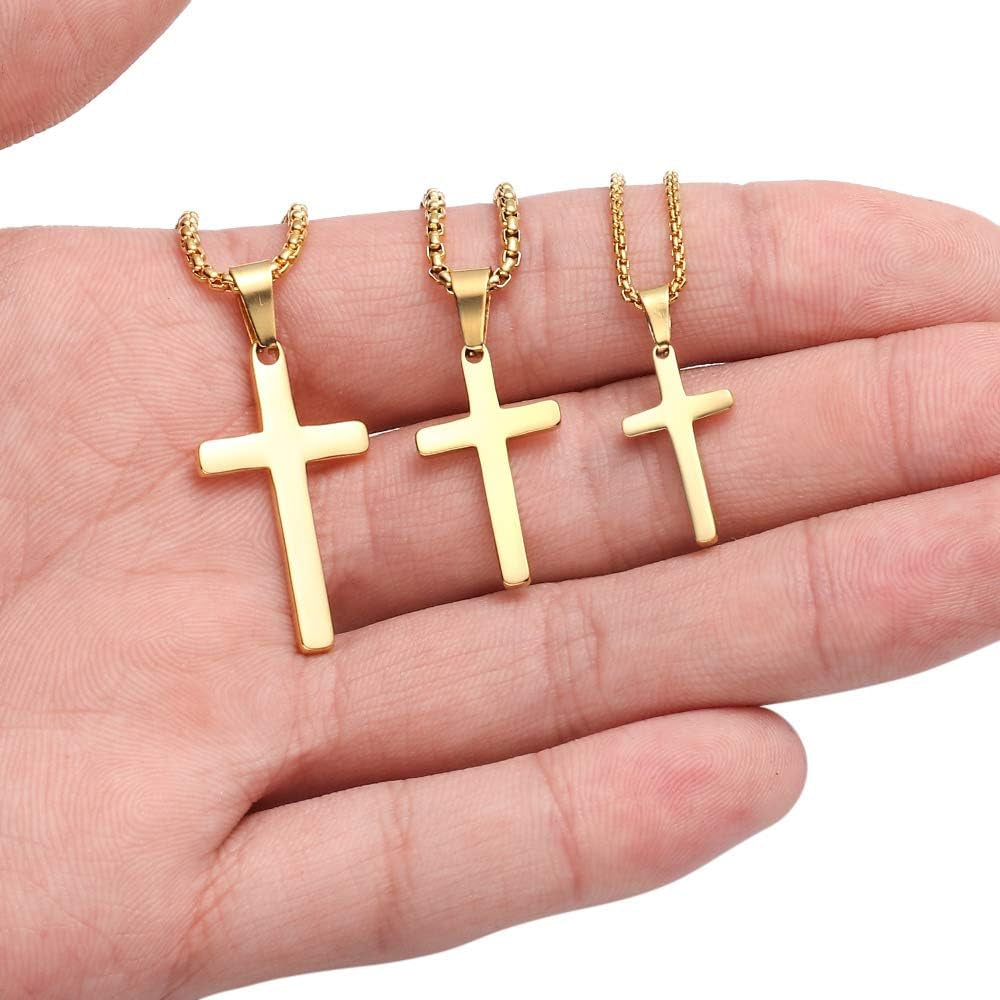 Cross Necklace for Men - Stainless Steel Silver Gold Black Plain Cross Pendant Necklace Simple Jewelry Gifts, 16-24 Inches Chain