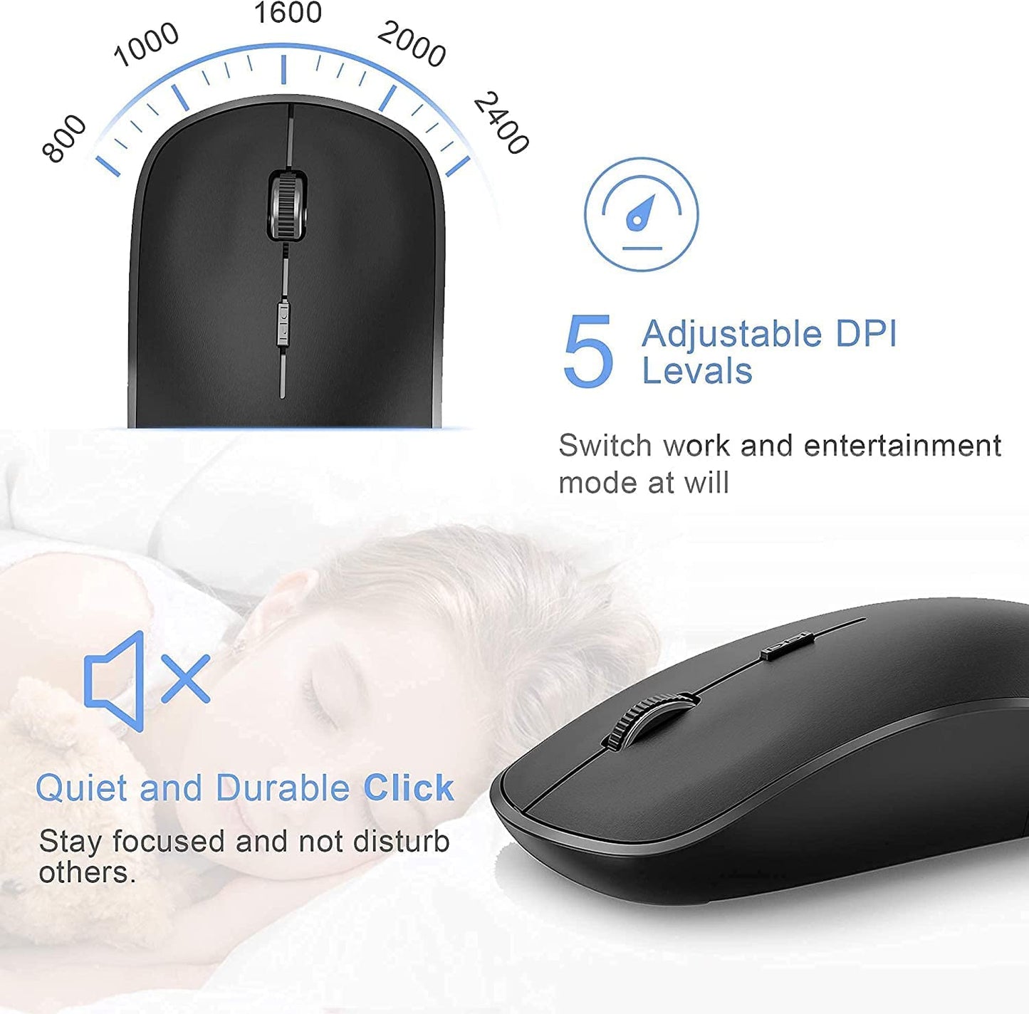Wireless Keyboard and Mouse,2.4G Ergonomic and Slim Wireless Computer Keyboard Mouse Designed for Windows, PC, Laptop,Tablet - Black Grey