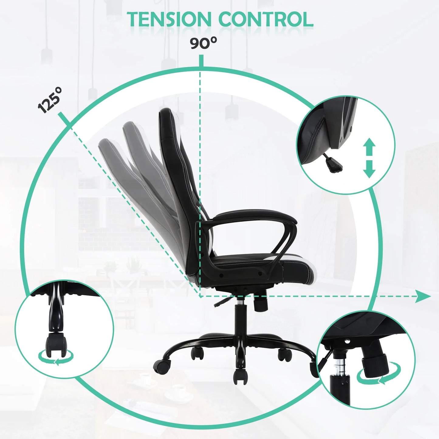 Gaming Chair PC Gaming Chair Gaming Chairs for Adults, Computer Chair PU Leather Office Desk Chair with Arms & Back Ergonomic High-Back Video Game Chair(White)