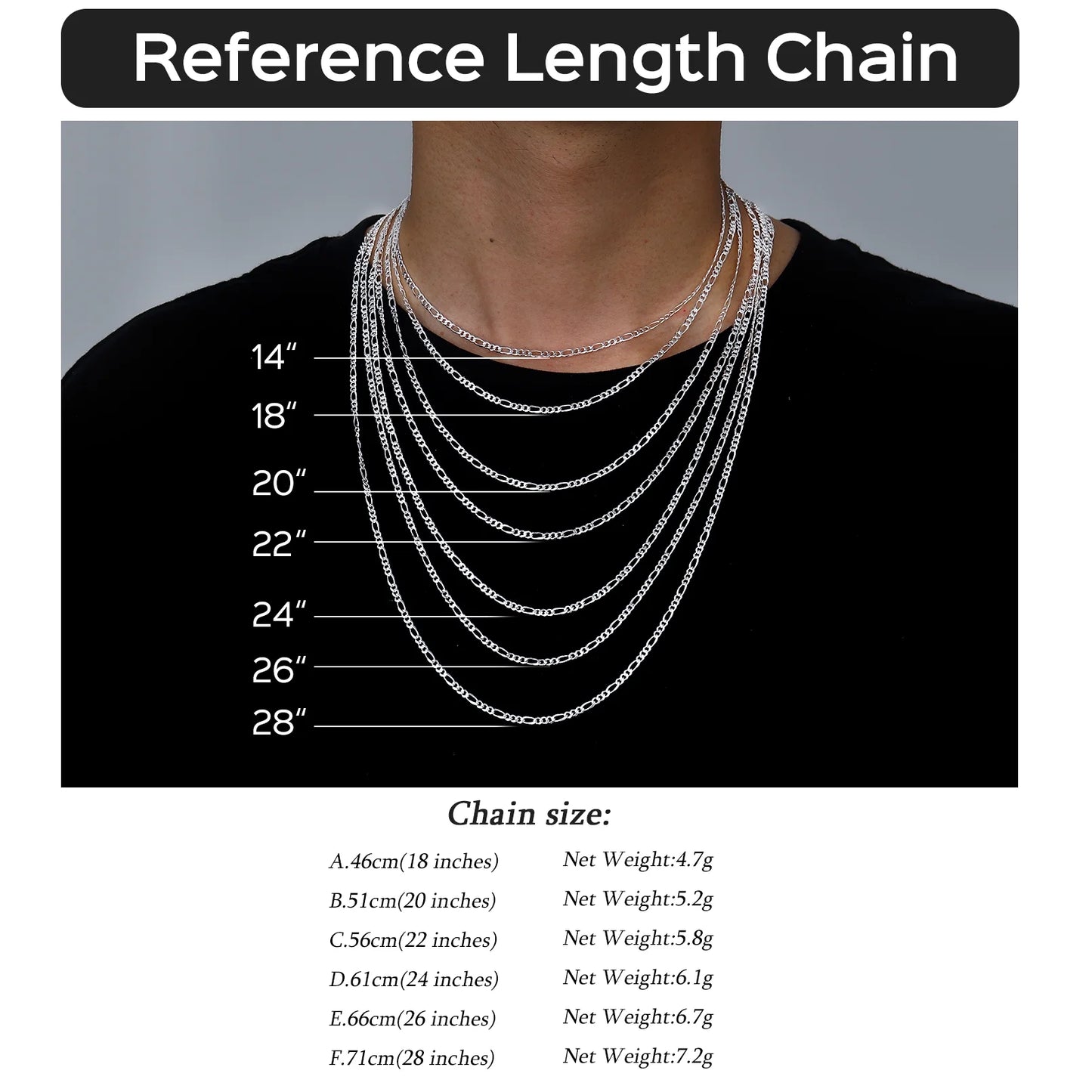Italian S925 Sterling Silver 3Mm Figaro Chain Necklace, Suitable for Men and Women Jewelry Gifts for Anniversaries, Birthdays, Holidays, Special Occasions
