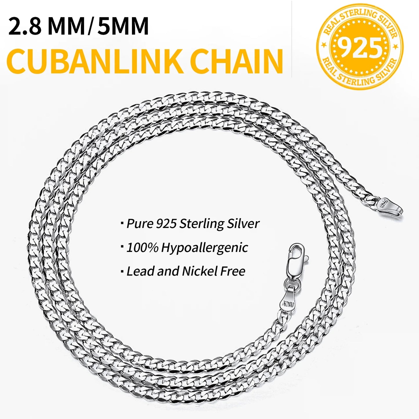 Italian S925 Sterling Silver 3Mm Figaro Chain Necklace, Suitable for Men and Women Jewelry Gifts for Anniversaries, Birthdays, Holidays, Special Occasions