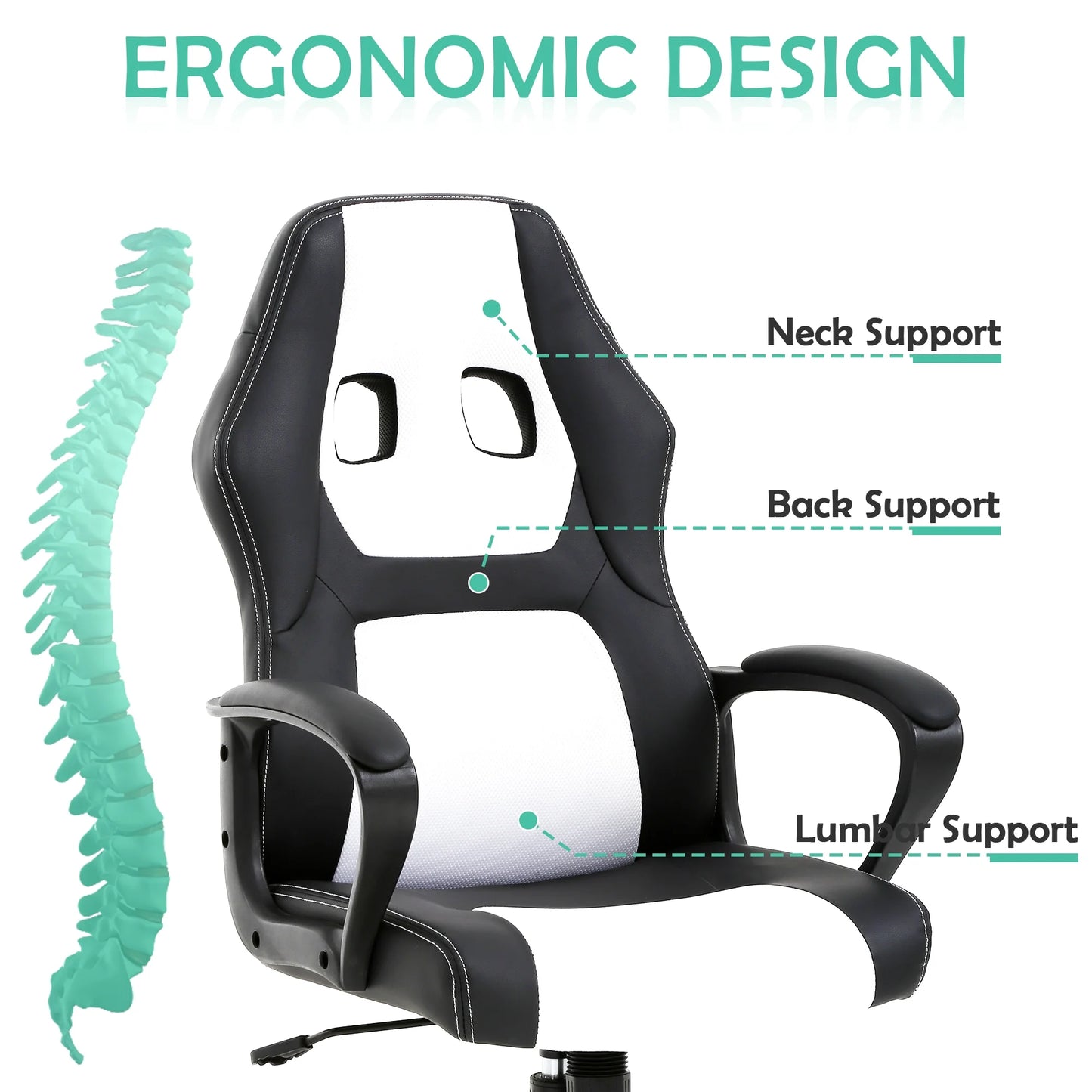 Gaming Chair PC Gaming Chair Gaming Chairs for Adults, Computer Chair PU Leather Office Desk Chair with Arms & Back Ergonomic High-Back Video Game Chair(White)