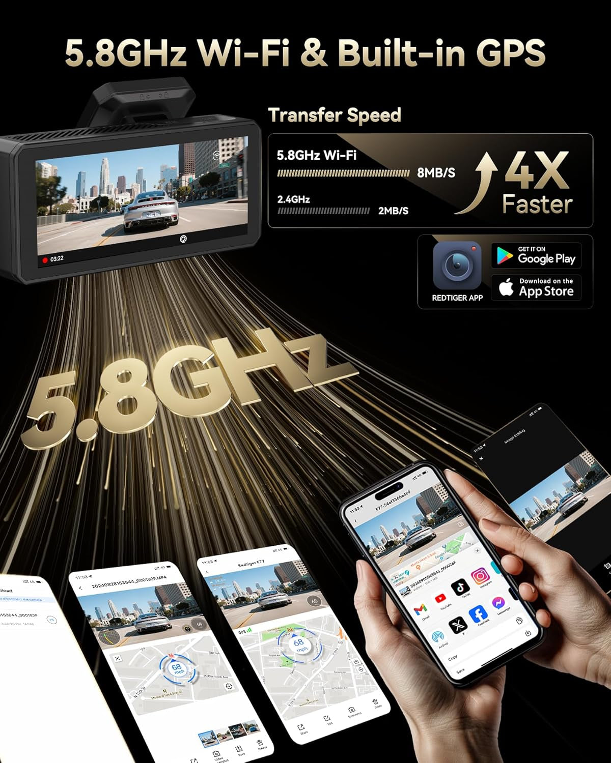 F77 4K+4K Dash Cam Front and Rear, Dual STARVIS 2 IMX678 HDR, Built-In 128GB Emmc, Voice Control Dash Camera for Cars with 5.8Ghz Wifi, 4'' Touch Screen, GPS, Night Vision, 24H Parking Mode