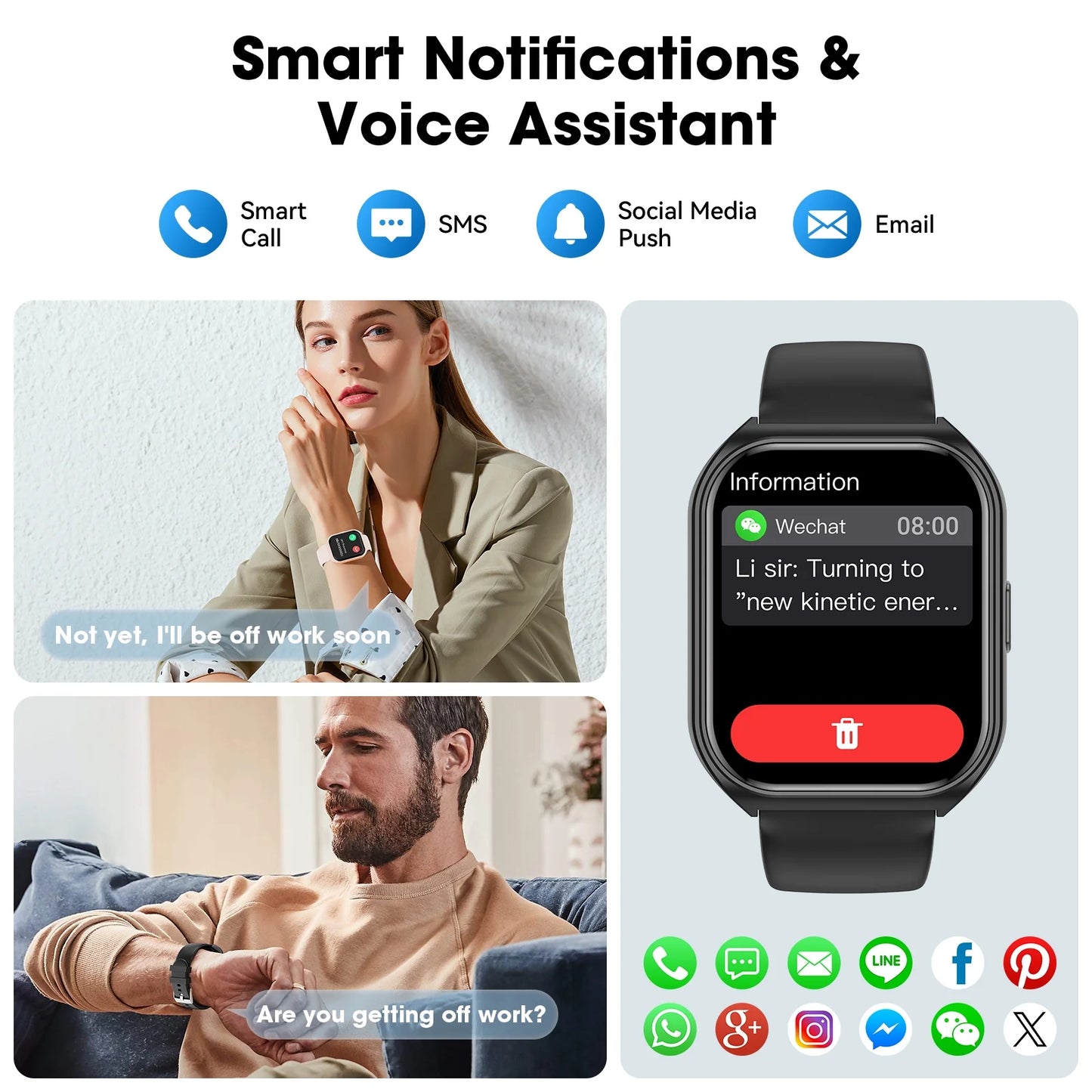 1.85 Inch Women'S Men'S Smartwatch Fits for Android & Iphone Devices with Fitness Tracker, 100+ Sport Modes, IP68 Waterproof Fitness Watch (Black)