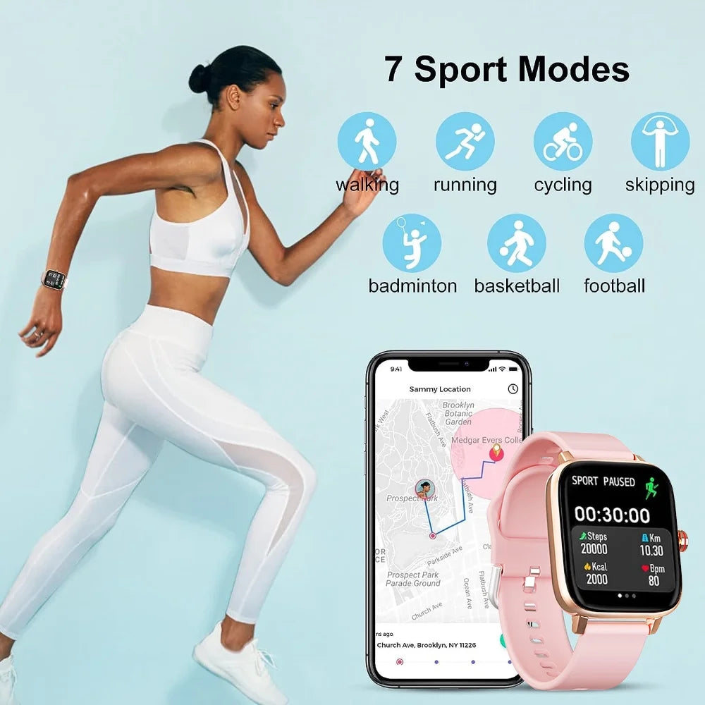 Smartwatch for Women, 1.69“ Smart Watch for Android/Iphone, Make/Receive Calls/Message Alerts/Ip67 Waterproof Outdoor Fitness Tracker Smartwatch (Gold/Pink)