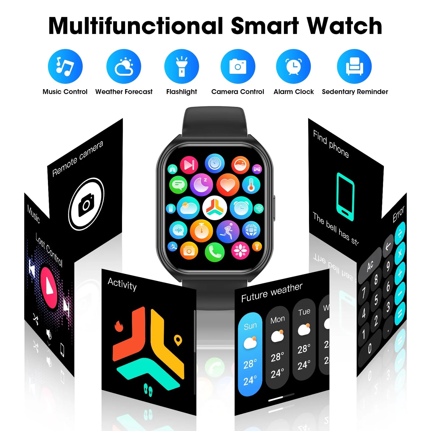 1.85 Inch Women'S Men'S Smartwatch Fits for Android & Iphone Devices with Fitness Tracker, 100+ Sport Modes, IP68 Waterproof Fitness Watch (Black)