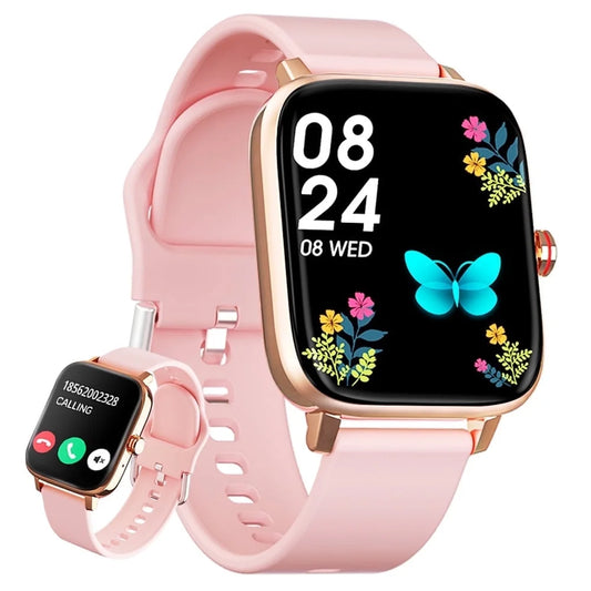 Smartwatch for Women, 1.69“ Smart Watch for Android/Iphone, Make/Receive Calls/Message Alerts/Ip67 Waterproof Outdoor Fitness Tracker Smartwatch (Gold/Pink)