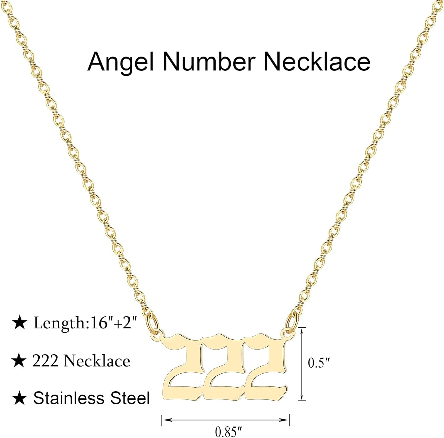 Angel Number Necklace for Women, 18K Gold Plated 000 111 222 333 444 555 666 777 888 999 Necklace Numerology Jewelry