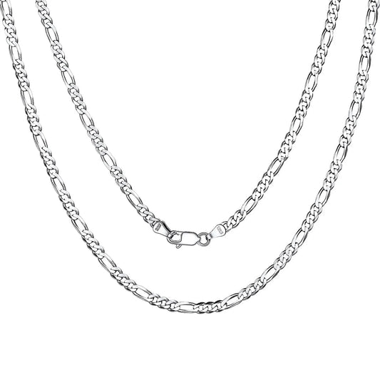 Italian S925 Sterling Silver 3Mm Figaro Chain Necklace, Suitable for Men and Women Jewelry Gifts for Anniversaries, Birthdays, Holidays, Special Occasions